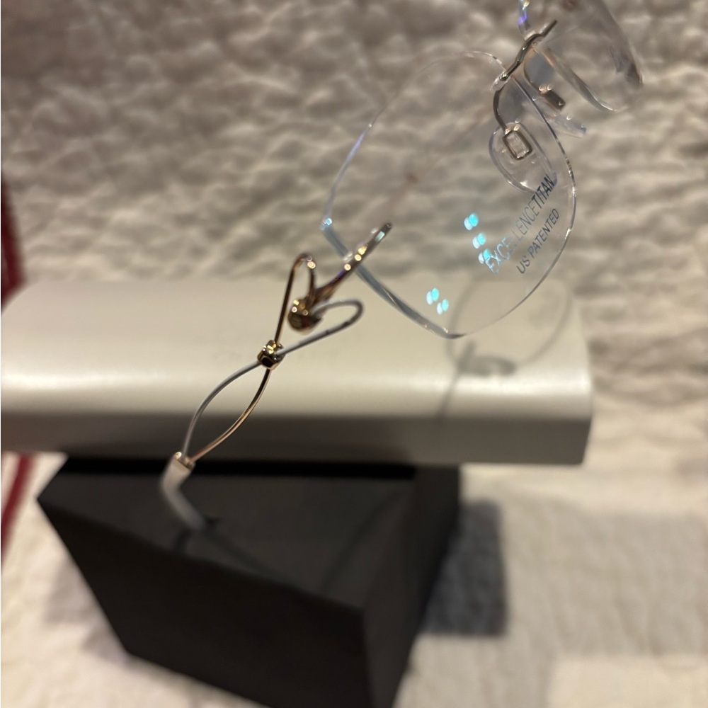 Gold and White Line Art Rimless Eyeglasses